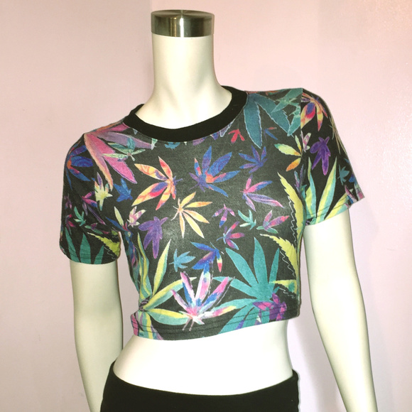 Psychadelic Herb Leaf Crop Top one size - Picture 1 of 3
